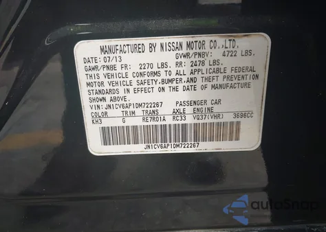 2013 Infiniti G37 Journey from USA, damaged, VIN JN1CV6AP1DM722267